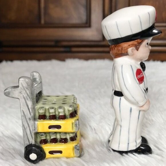 Vintage Coca-Cola Delivery Boy and Coke Cases Cart Ceramic Salt & Pepper Shakers - Picture 3 of 8